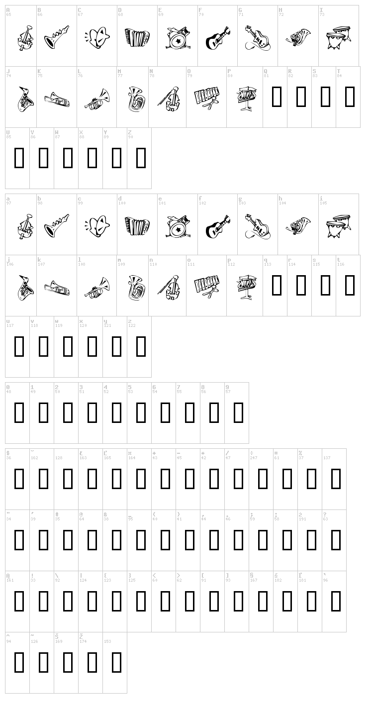 KR Music Class font map